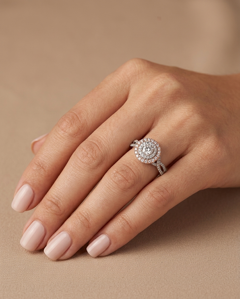 14KT Gold Two Tone Diamond Ring on model