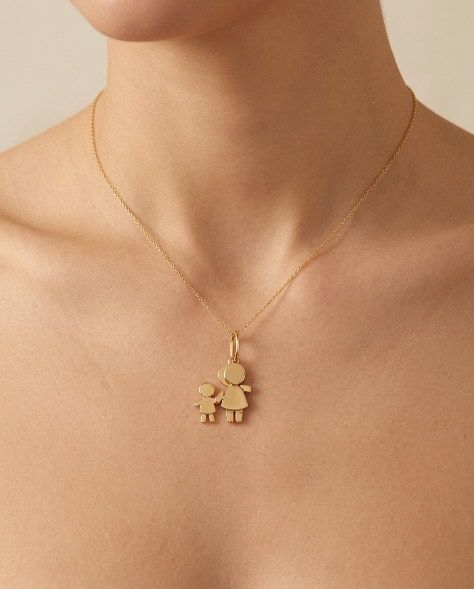 14KT Yellow Gold Girl Design Pendant on model