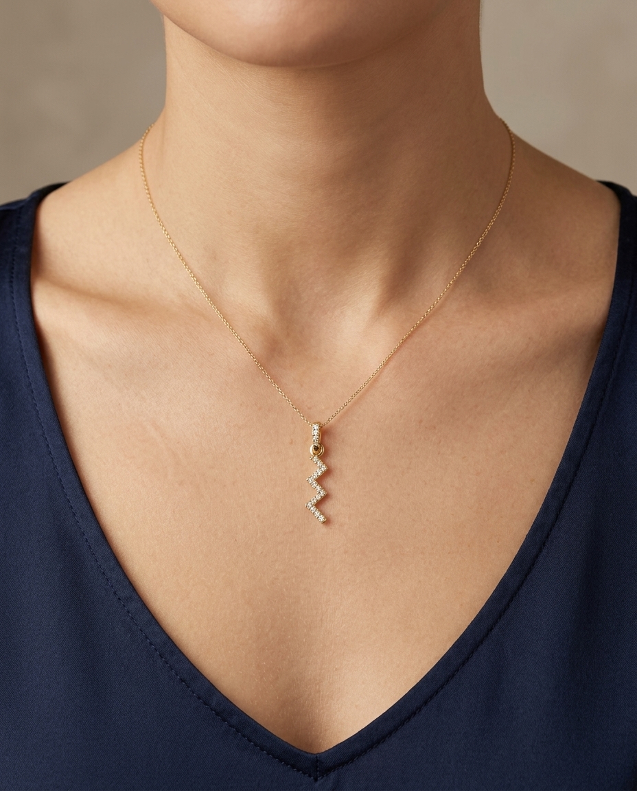 14KT Gold Zipzap Pendant with Diamonds on model
