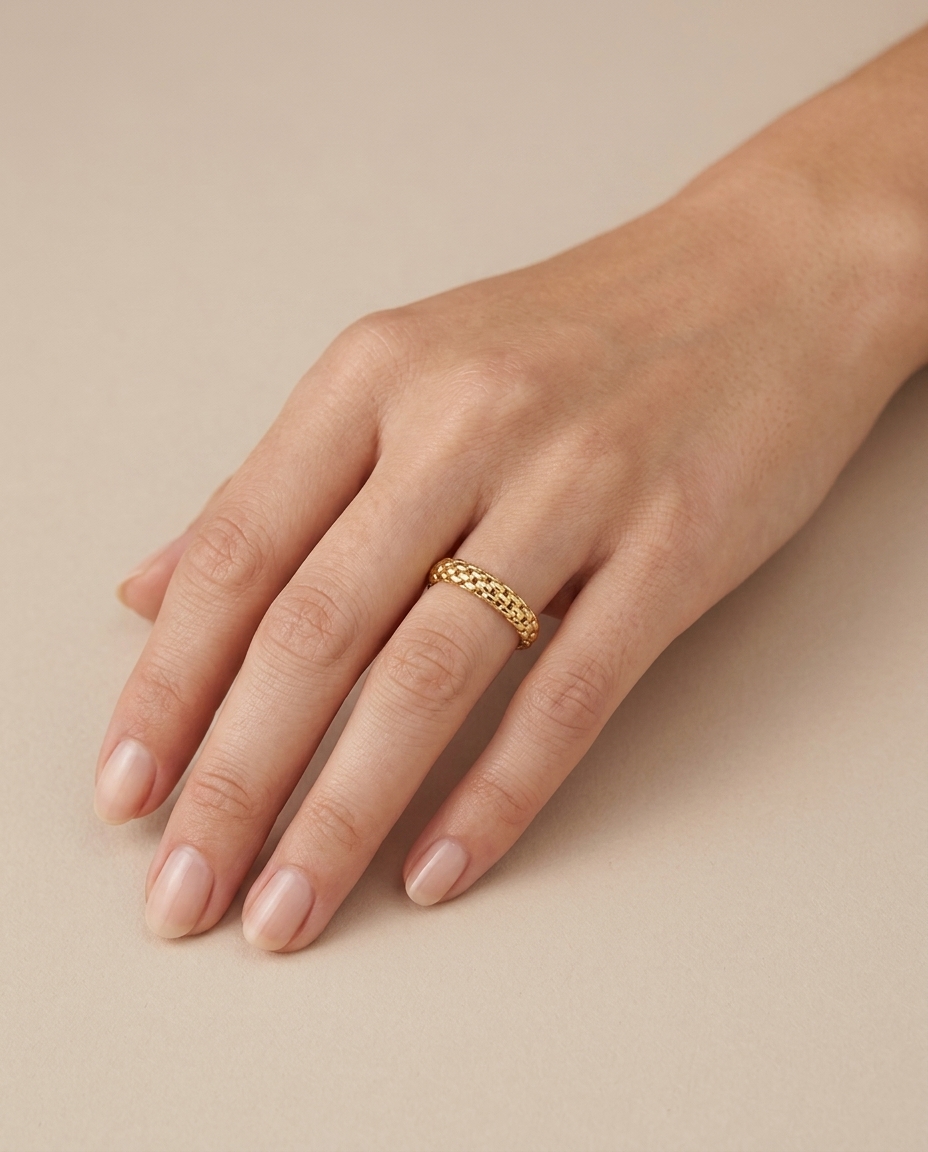 14KT Yellow Plain Gold Ring on model