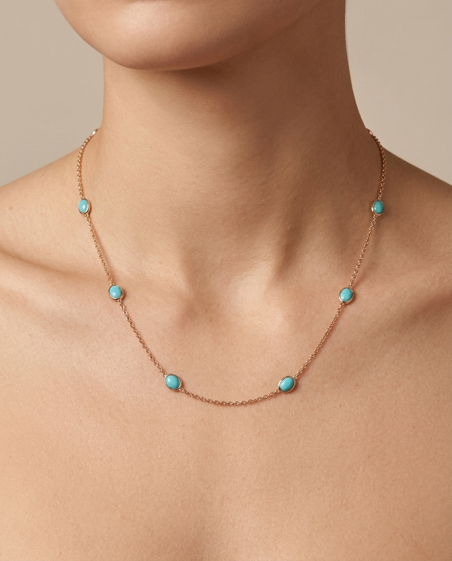 18KT Yellow Gold Bezeled Emerald Necklace 18INCH on model