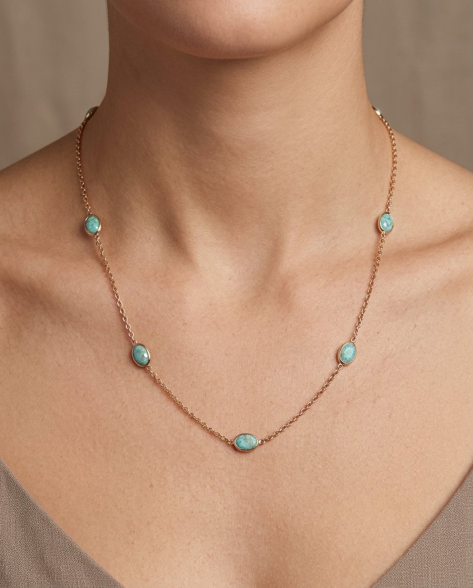 18KT Yellow Gold Bezeled Emerald Necklace 18INCH on model