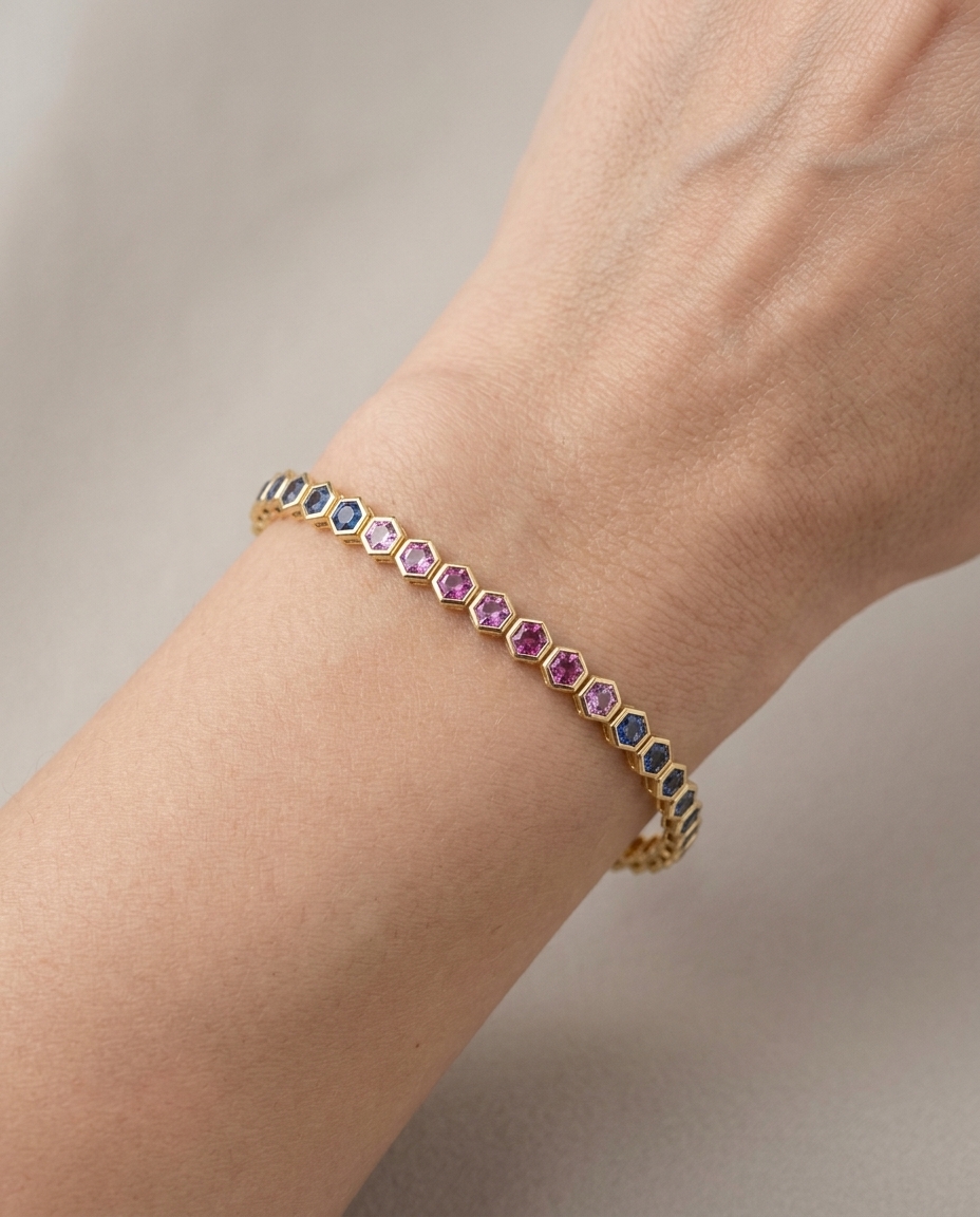 14KT Yellow Gold Multi Sapphire Bracelet on model