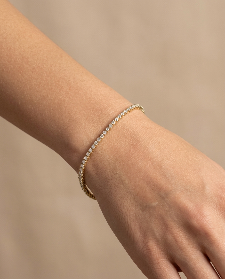 14KT Gold Diamond Tennis Bracelet on model