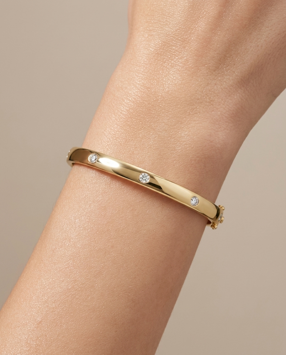 14KT Yellow Gold Diamond Bangle on model