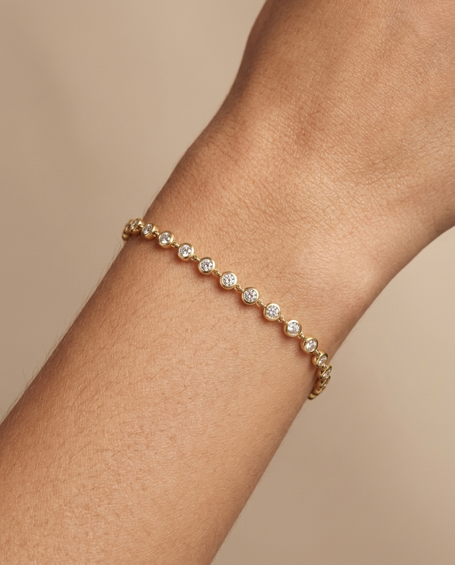 14KT Gold Bezeled Diamond Station Bracelet on model