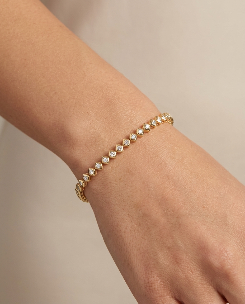 14KT Yellow Gold Diamond Bracelet on model