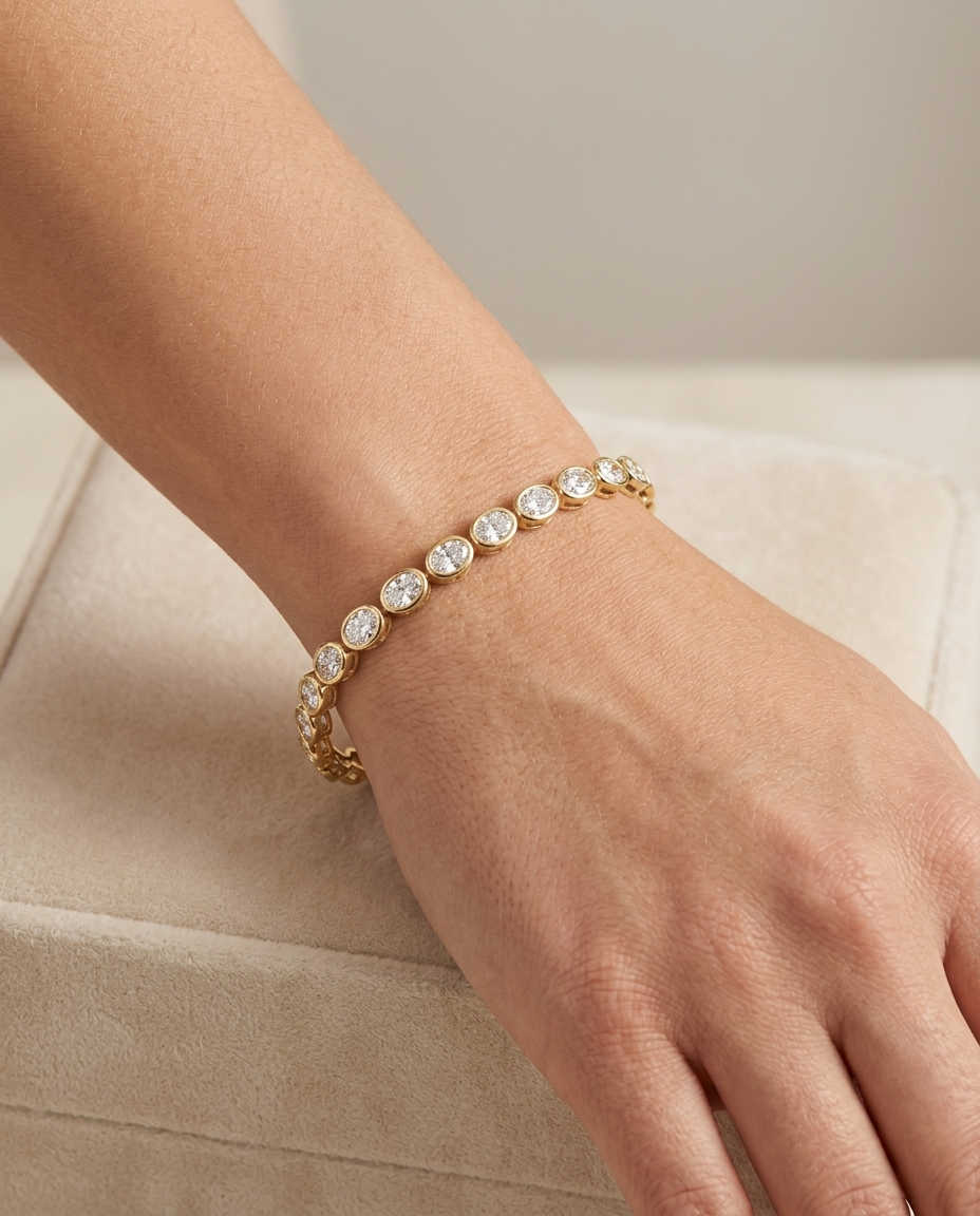 14KT Yellow Gold Oval Shape Diamond Bracelet on model