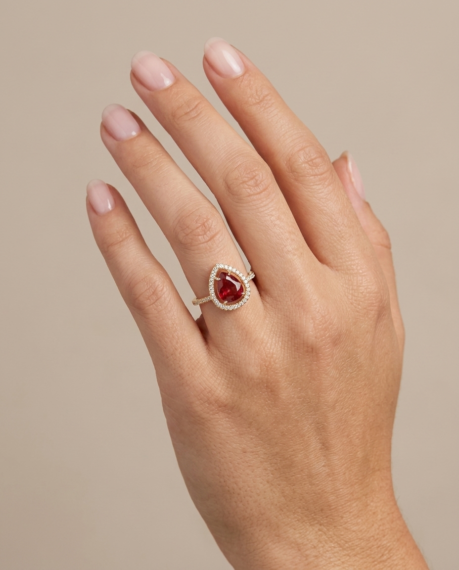 14KT Yellow Gold Orange Sapphire and Diamonds Ring on model