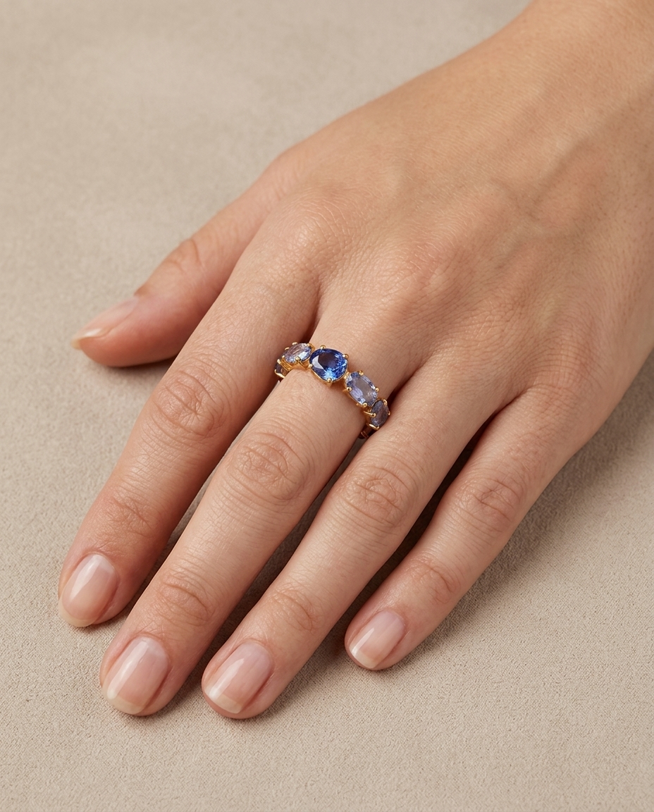 18KT Yellow Gold Sapphire Ring on model