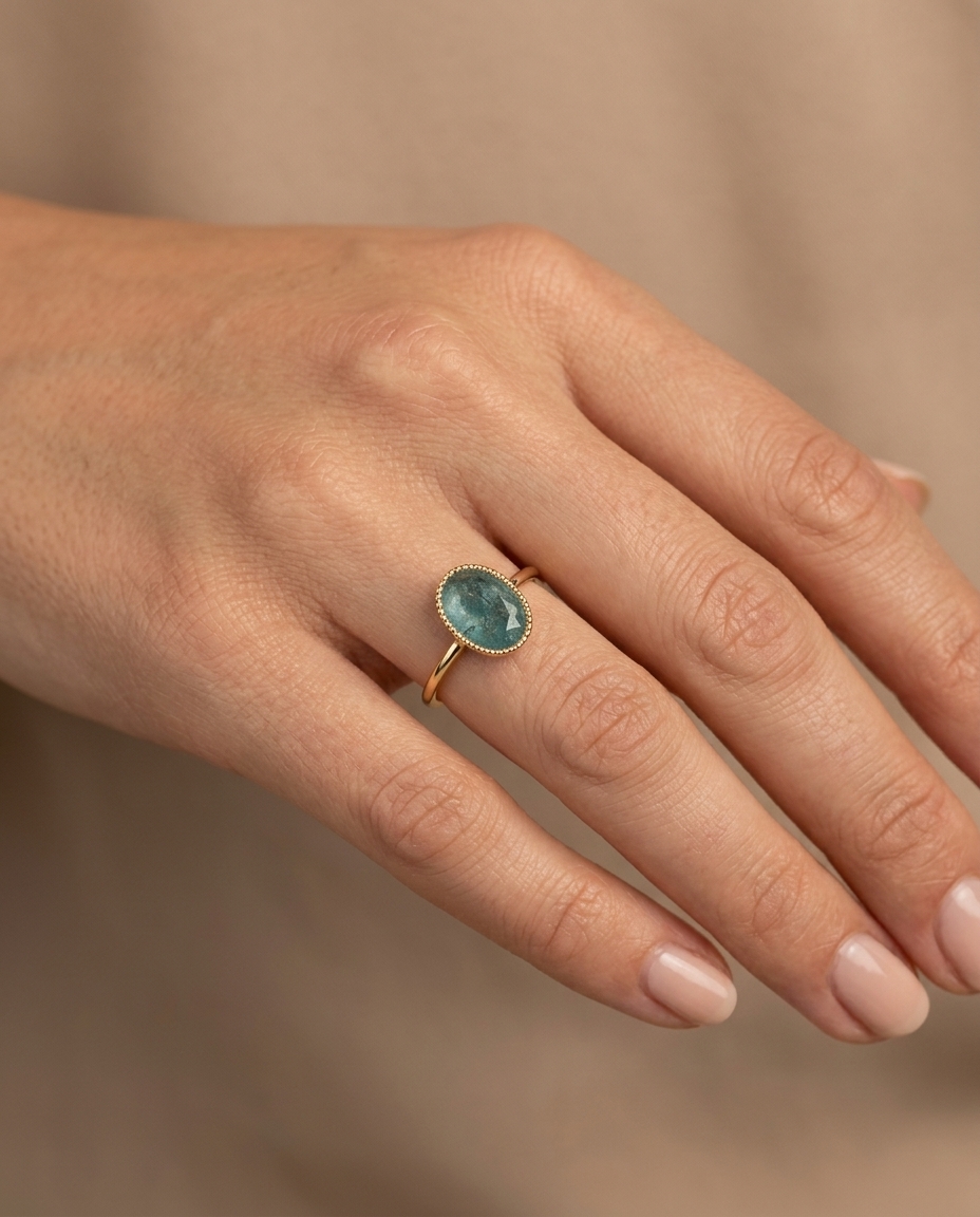 14KT Yellow Gold Emerald Ring on model
