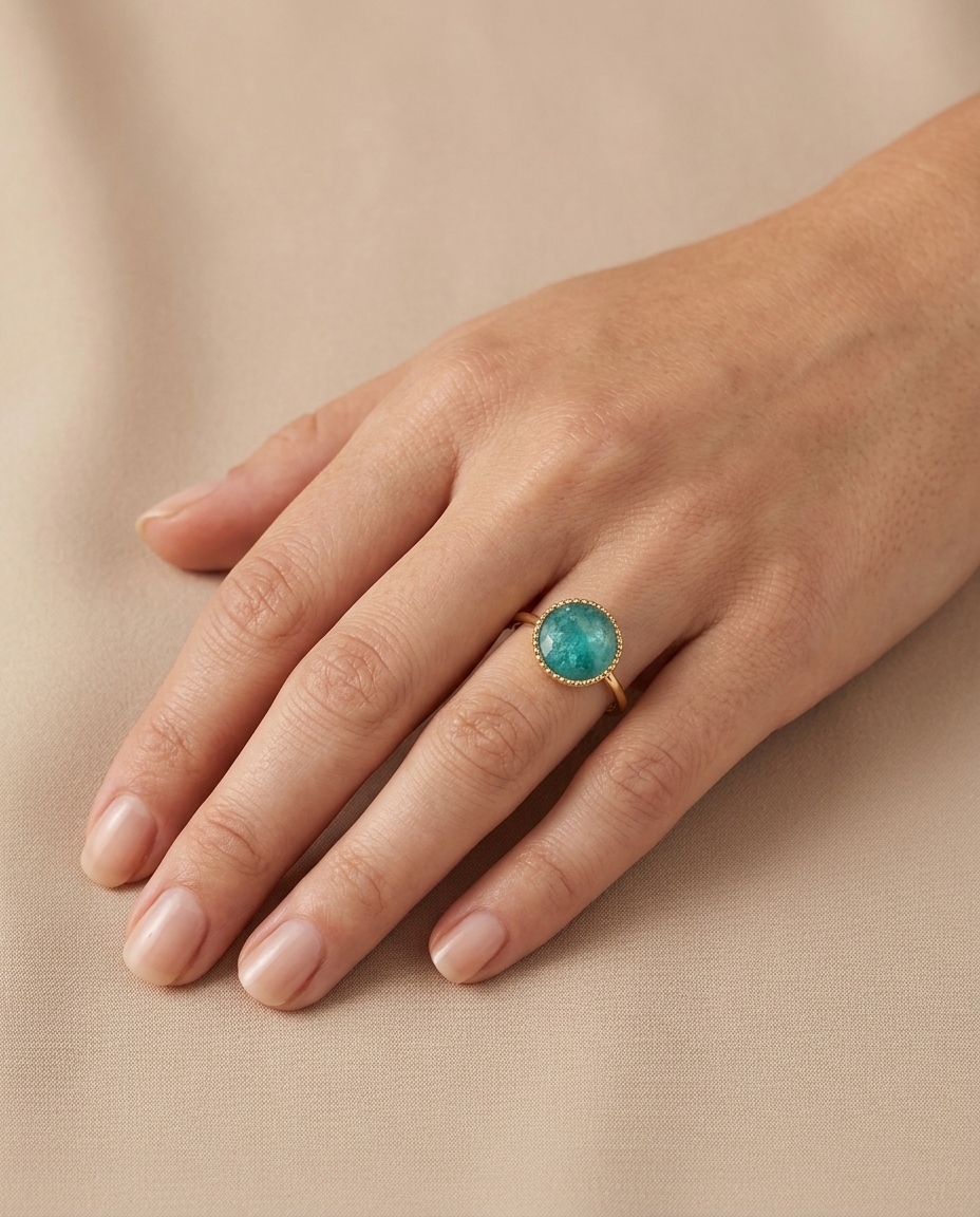 14KT Yellow Gold Emerald Ring on model