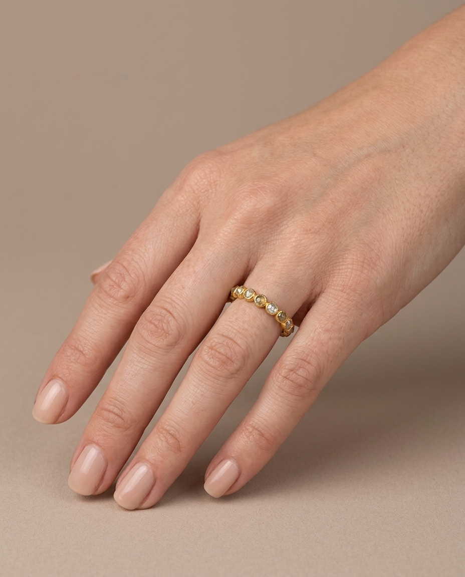 18KT Yellow Gold Diamond Rose Cut Ring on model