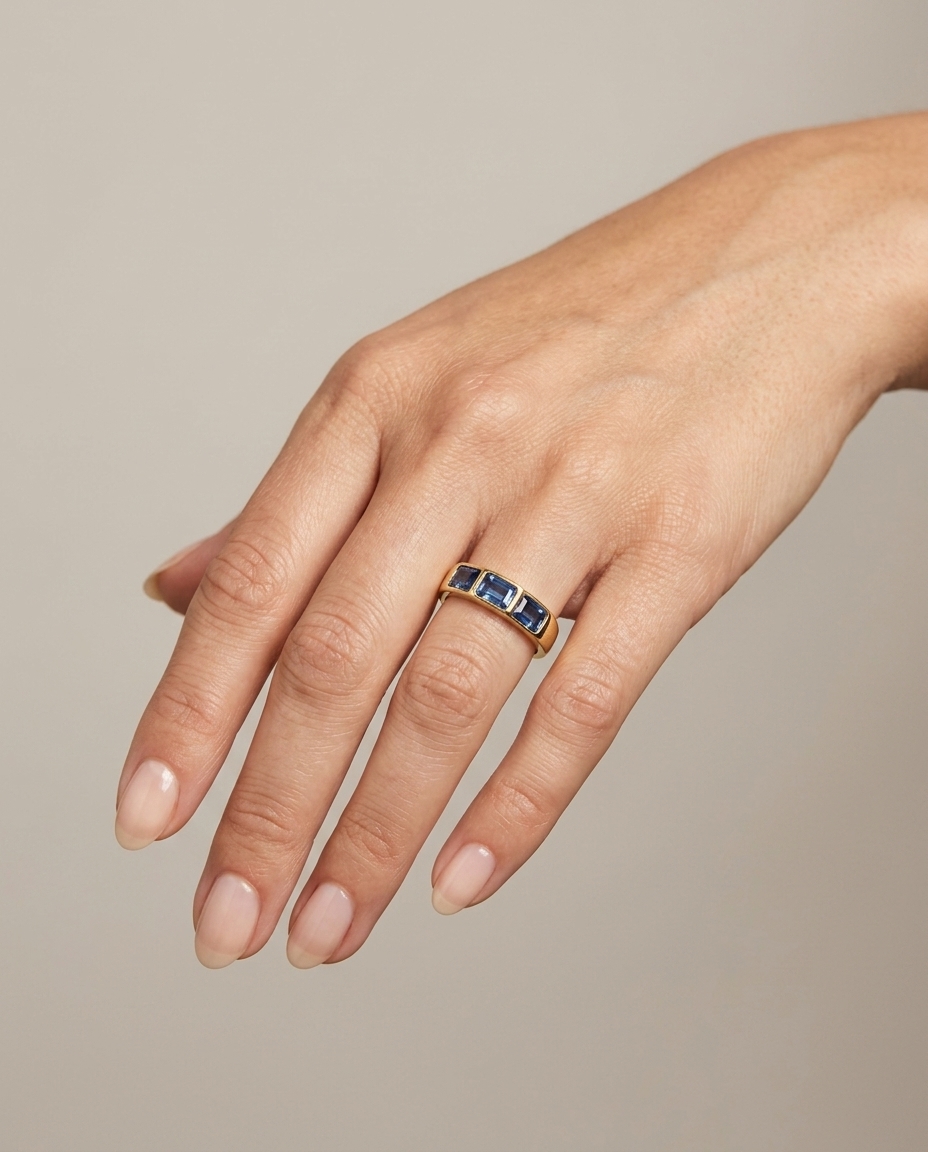 14KT Yellow Gold Sapphire Ring on model