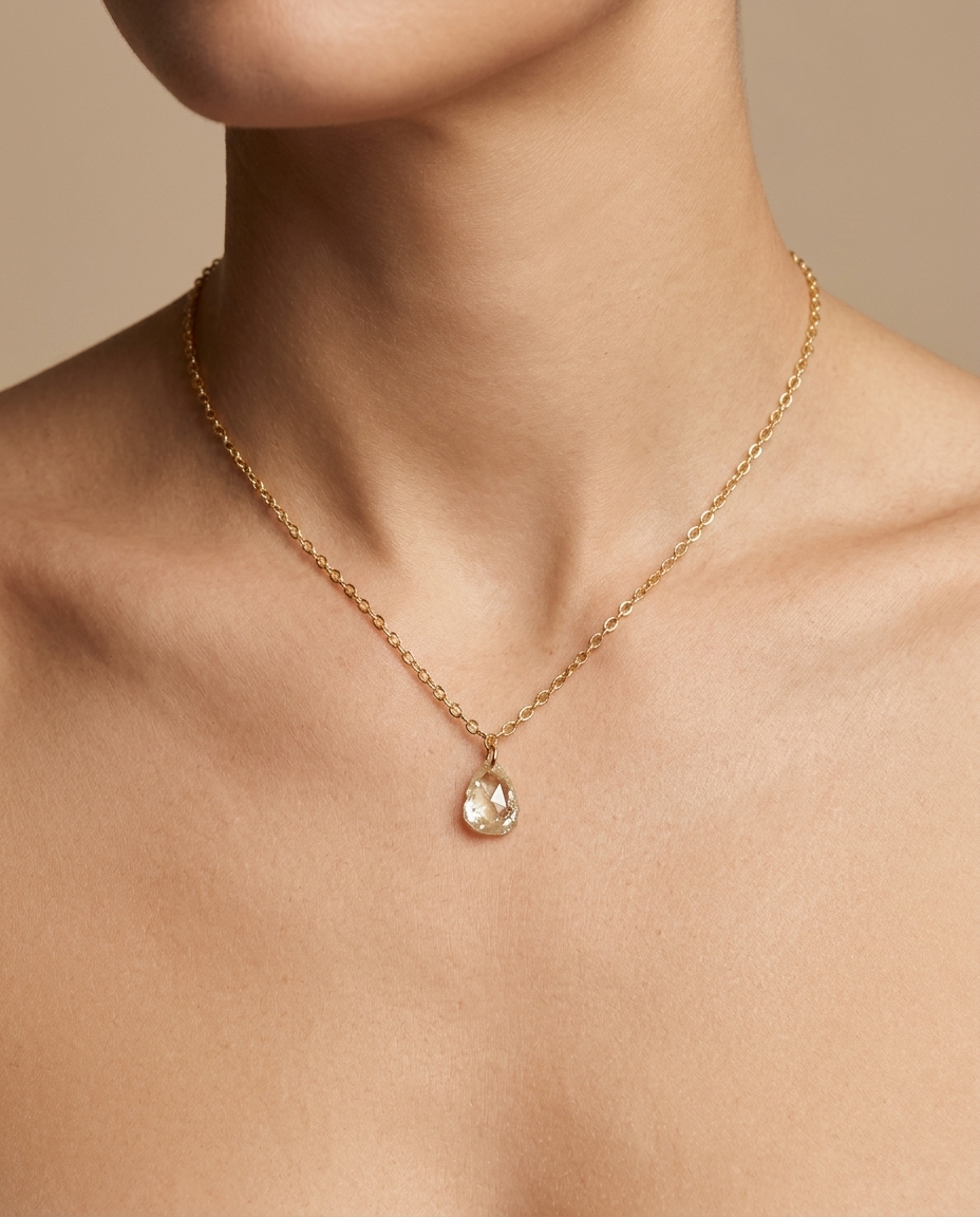 14KT Yellow Gold Diamond Rose Cut Necklace on model