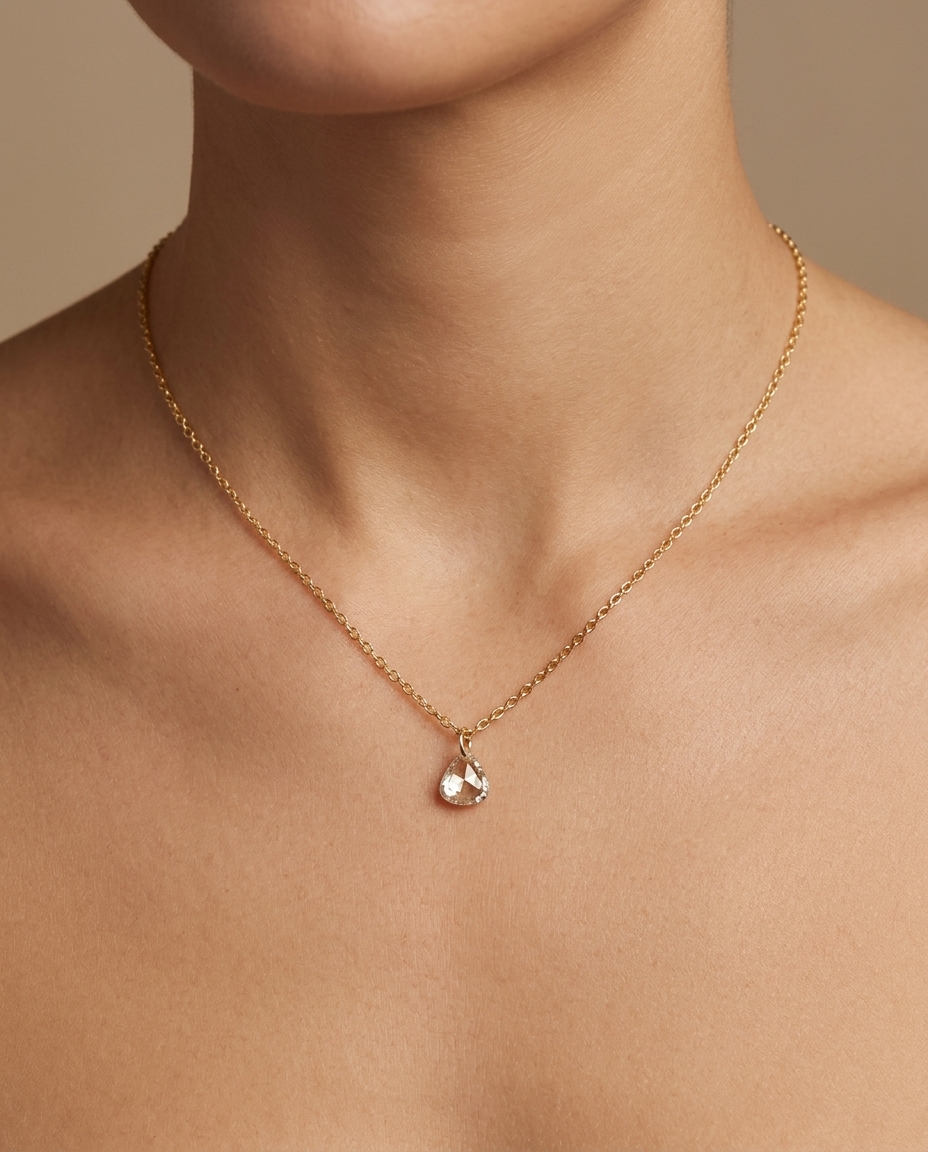 14KT Yellow Gold Diamond Rose Cut Necklace on model