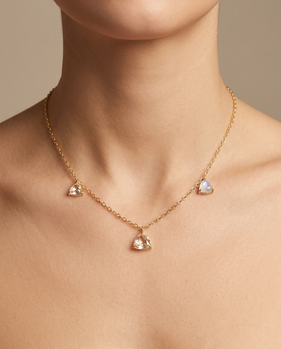 14KT Yellow Gold Diamond Rose Cut Necklace on model
