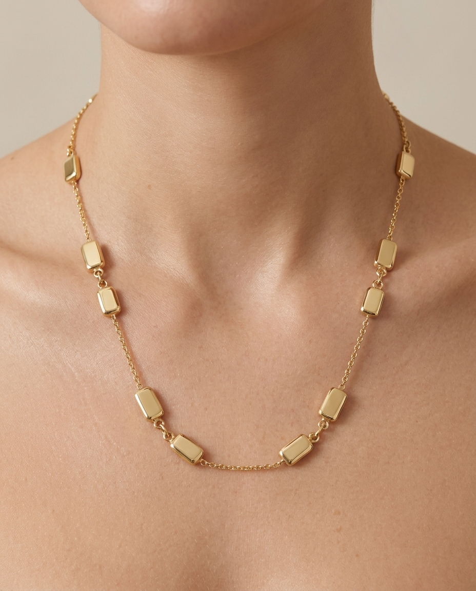 18KT Yellow Gold Tourmaline Station Necklace 9CT on model