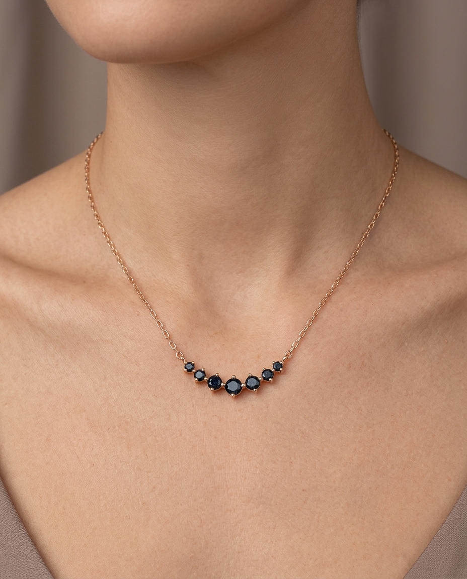 14KT Gold Black Diamond Necklace on model