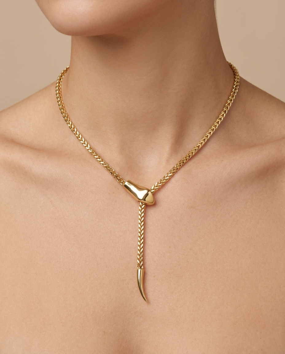 14KT Gold Snake Chain Necklace on model