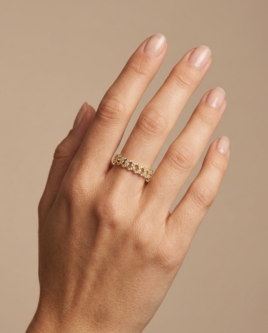 14KT Yellow Gold Tennis Diamond Ring on model