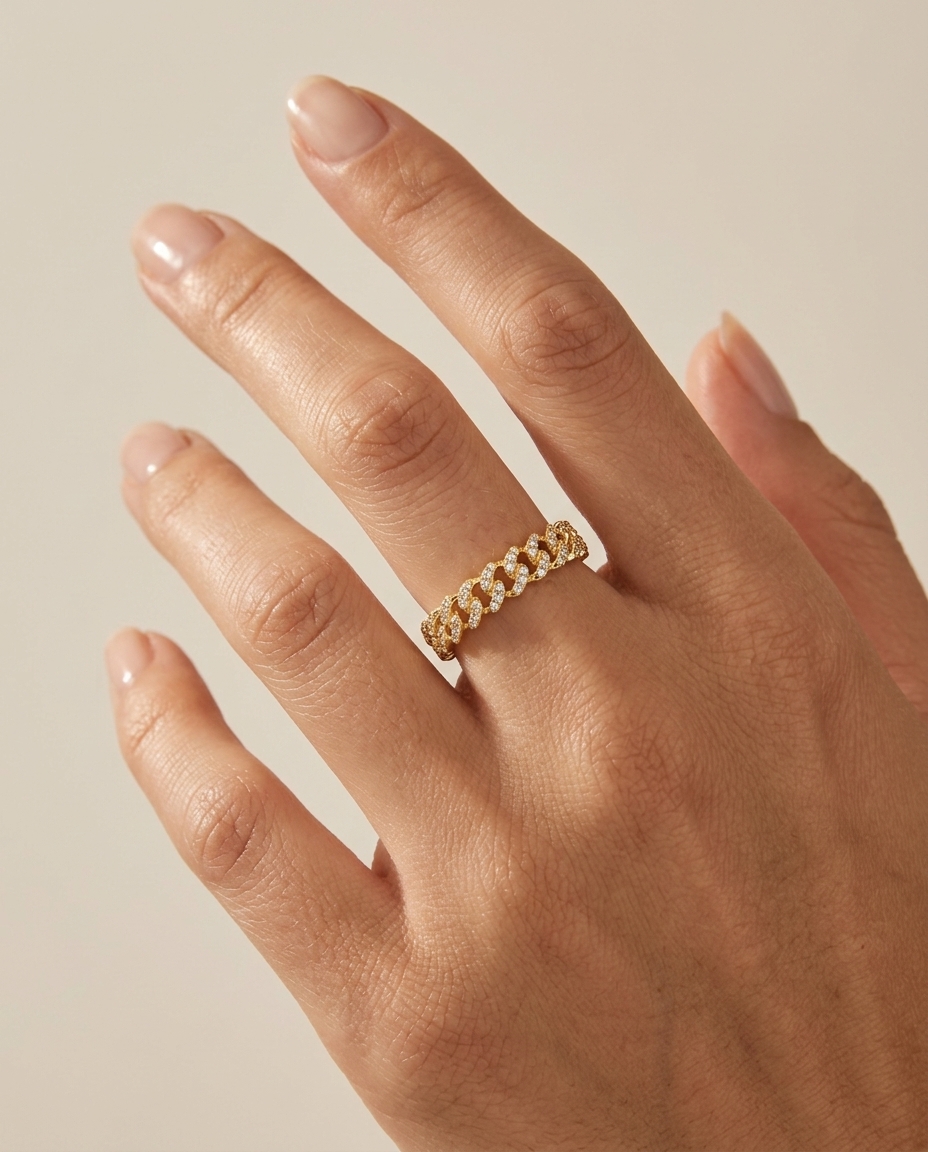 14KT Yellow Gold Tennis Diamond Ring on model