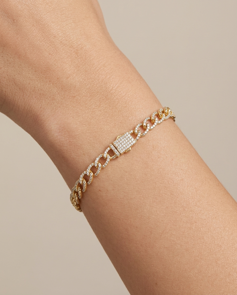 14KT Gold Diamond Bracelet on model