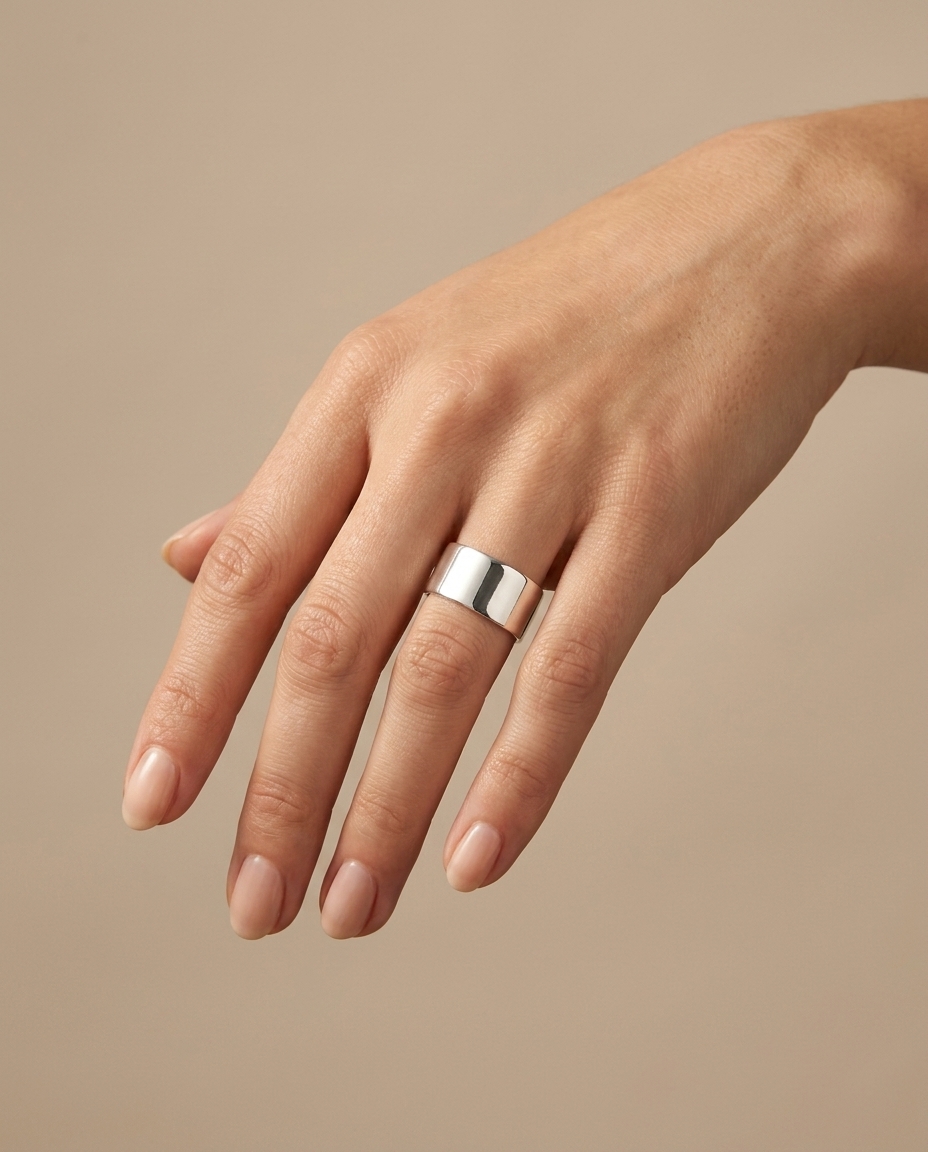 14KT White Gold Cigar Ring on model