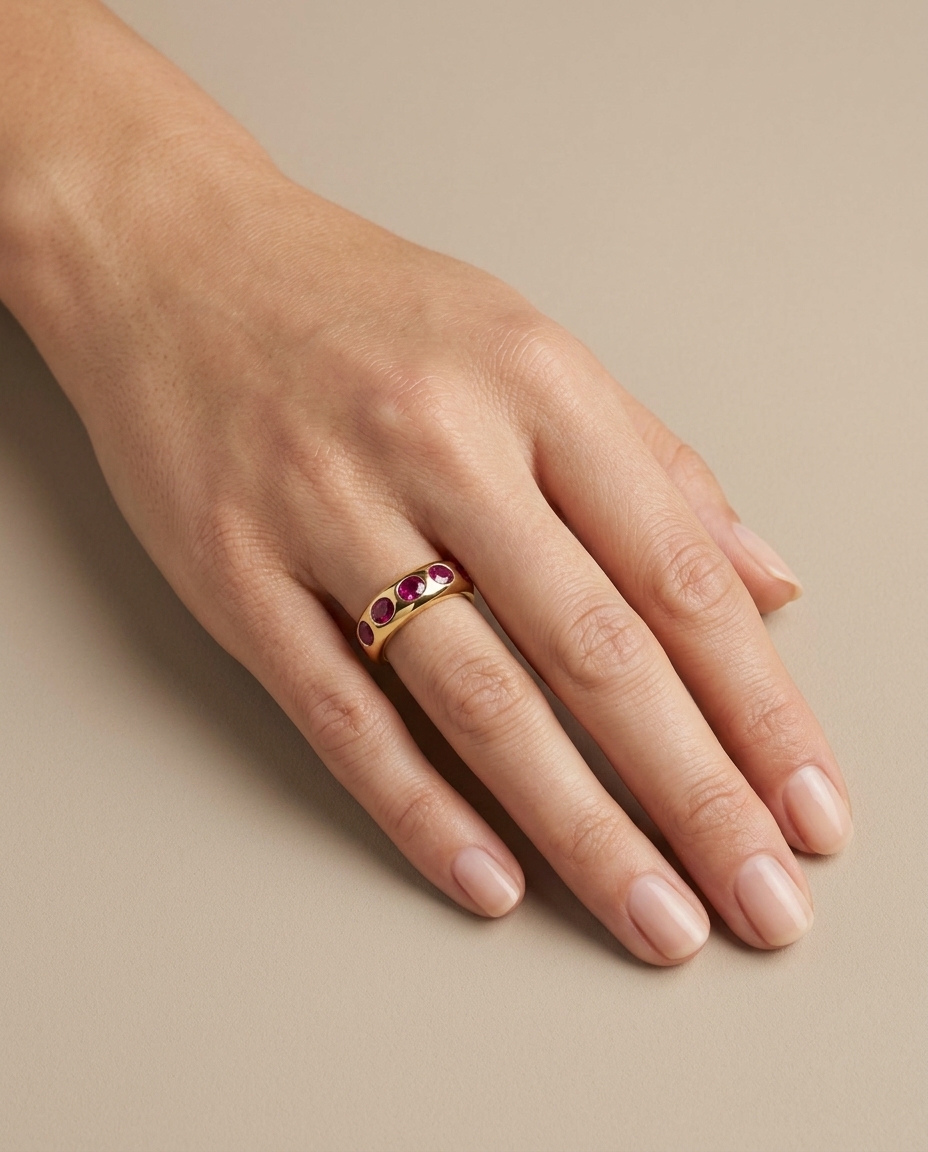 14KT Yellow Gold Ruby Ring on model