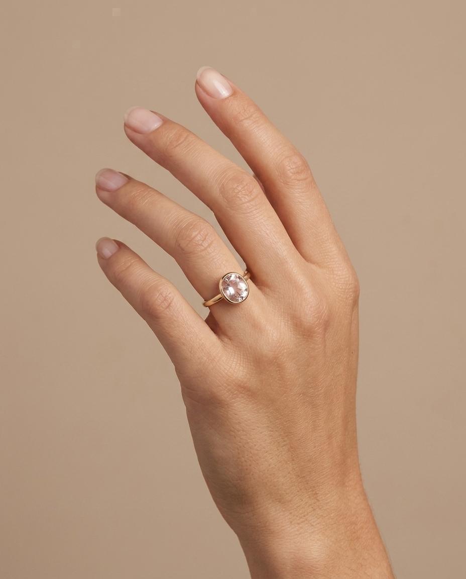 14KT Yellow Gold Kunzite Ring on model