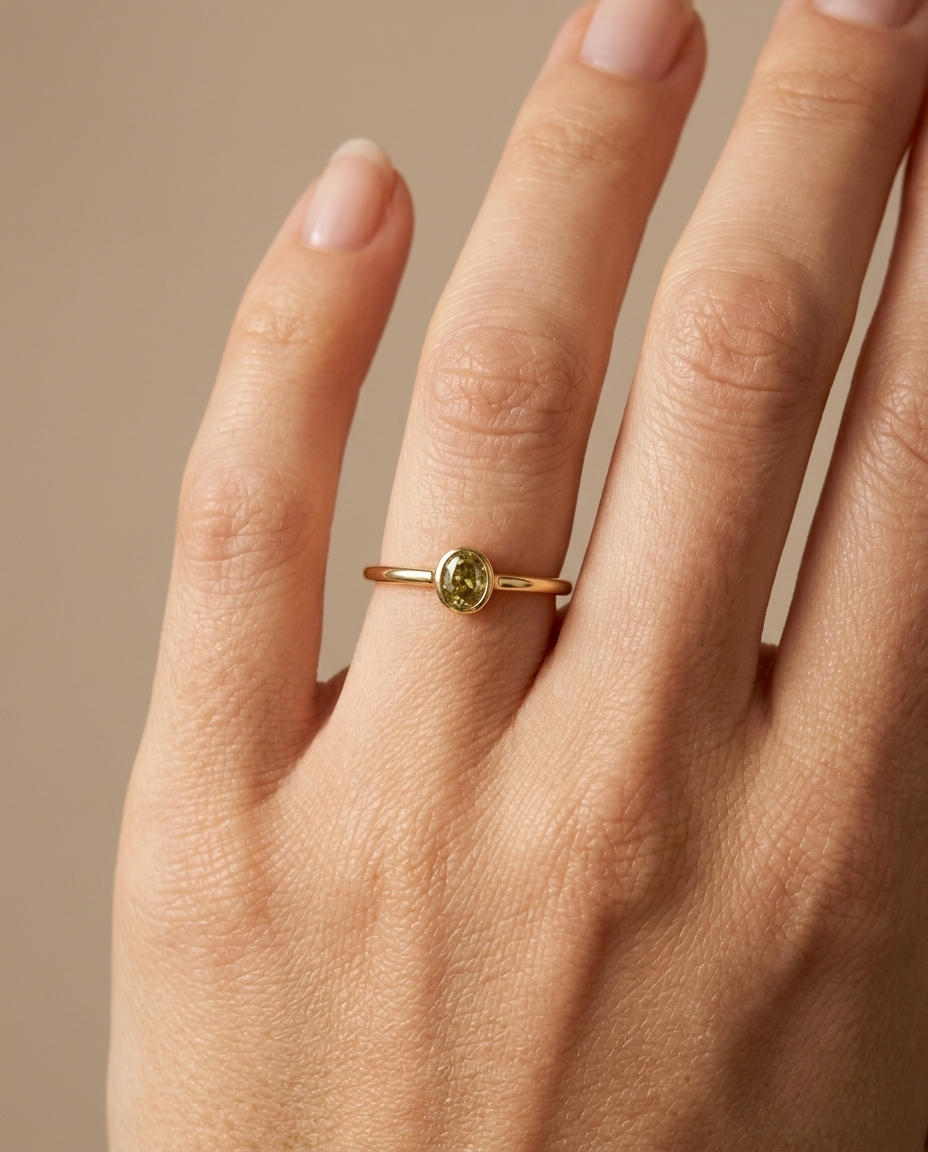 Gold Ring with Diamond on model