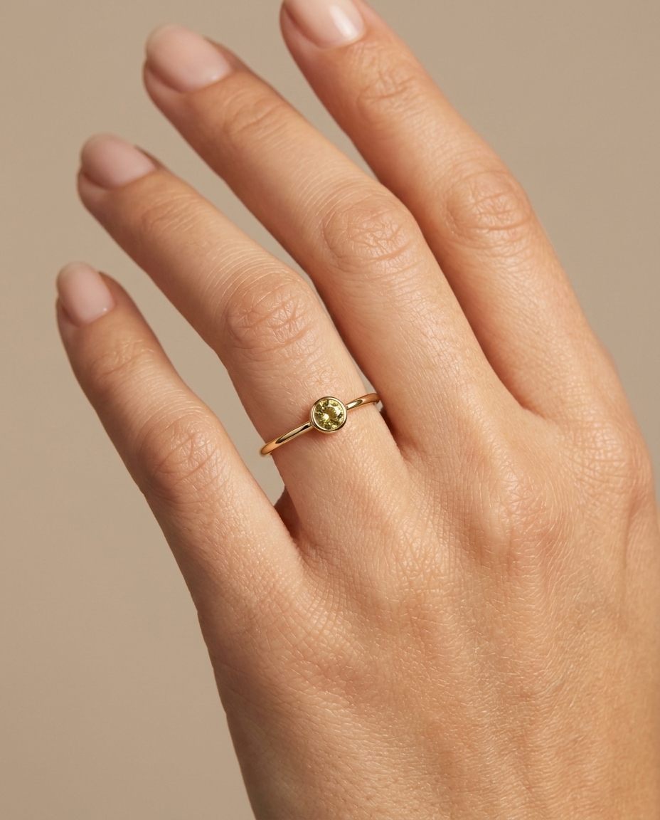 Gold Ring with Diamond on model