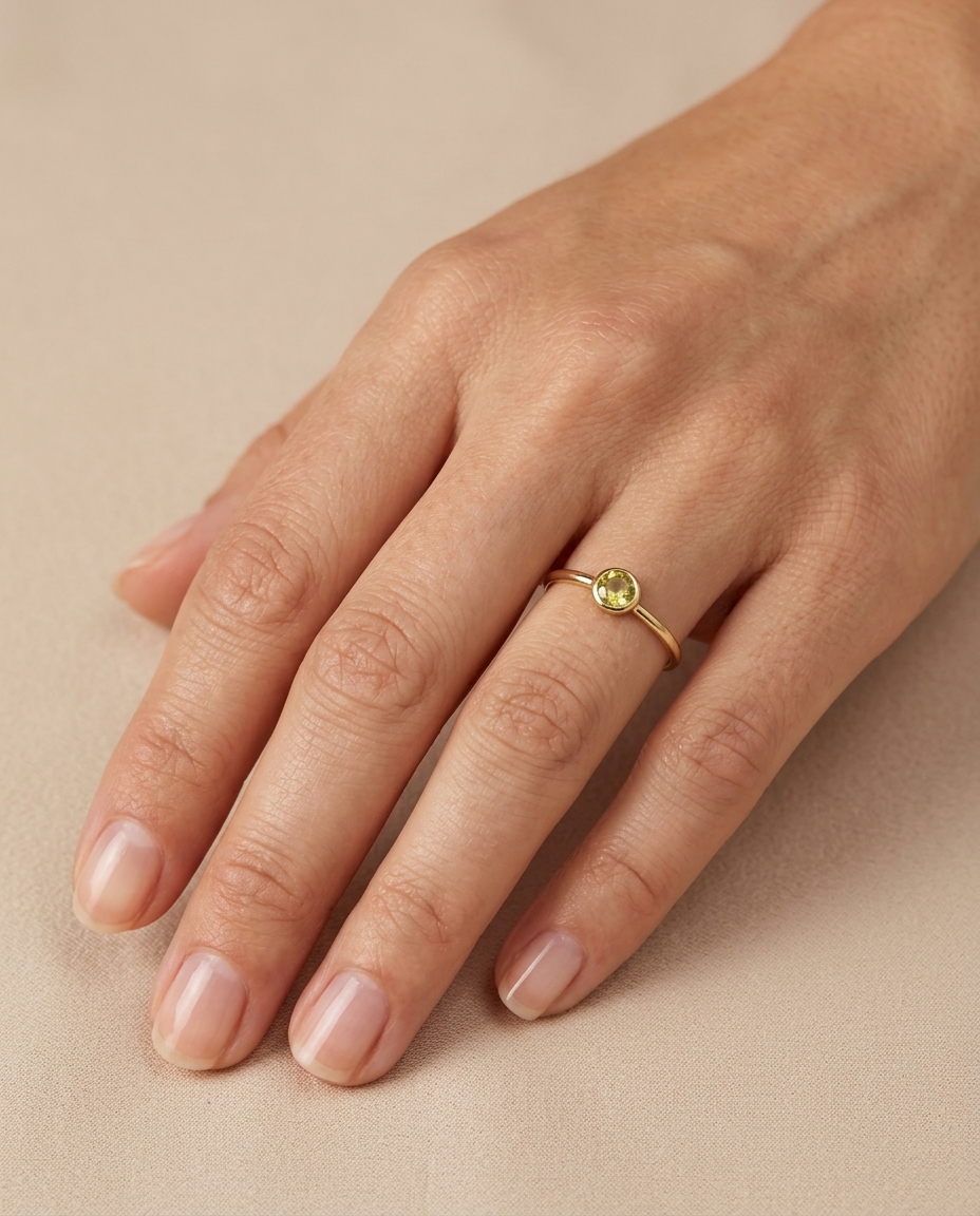 Gold Ring with Diamond on model