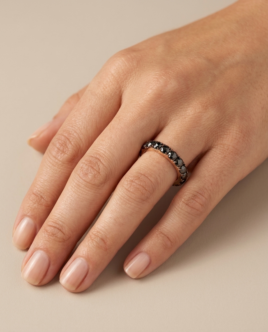 14KT Yellow Gold Black Diamond Ring on model