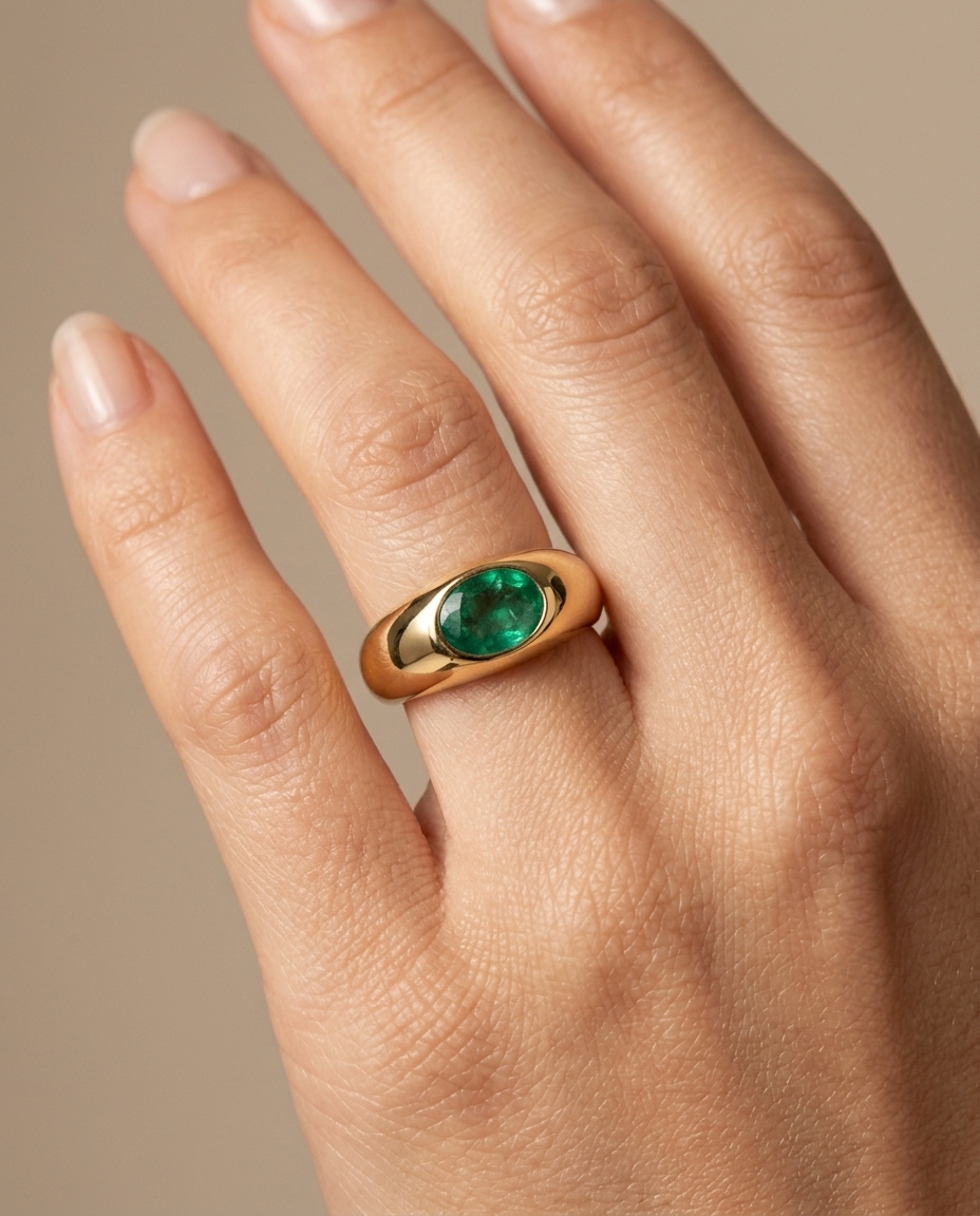 Yellow Gold Emerald Ring on model
