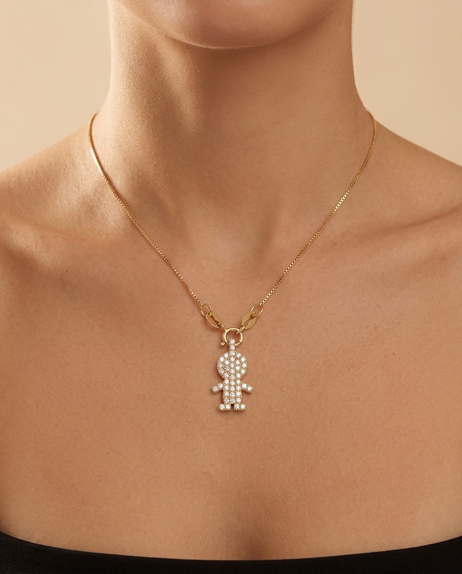14KT Yellow Gold Boy Pendant with Diamonds on model