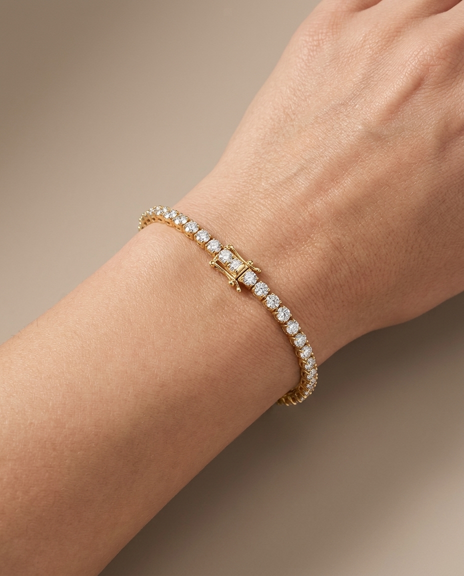 14KT Yellow Gold Champagne Diamond Buttercup Tennis Bracelet on model