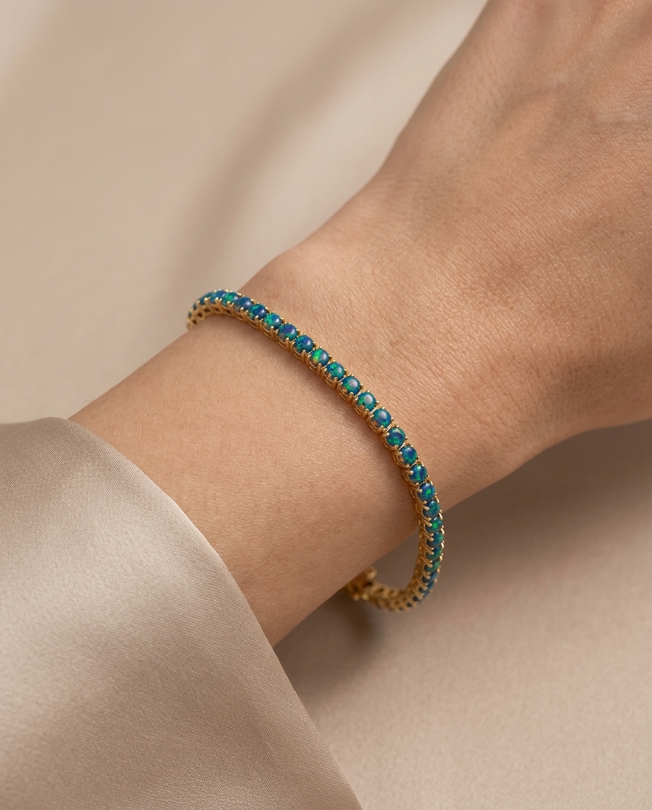 14KT Yellow Gold Opal Bracelet on model