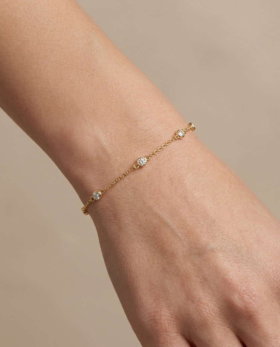 14KT Gold Diamond Station Chain Bracelet on model