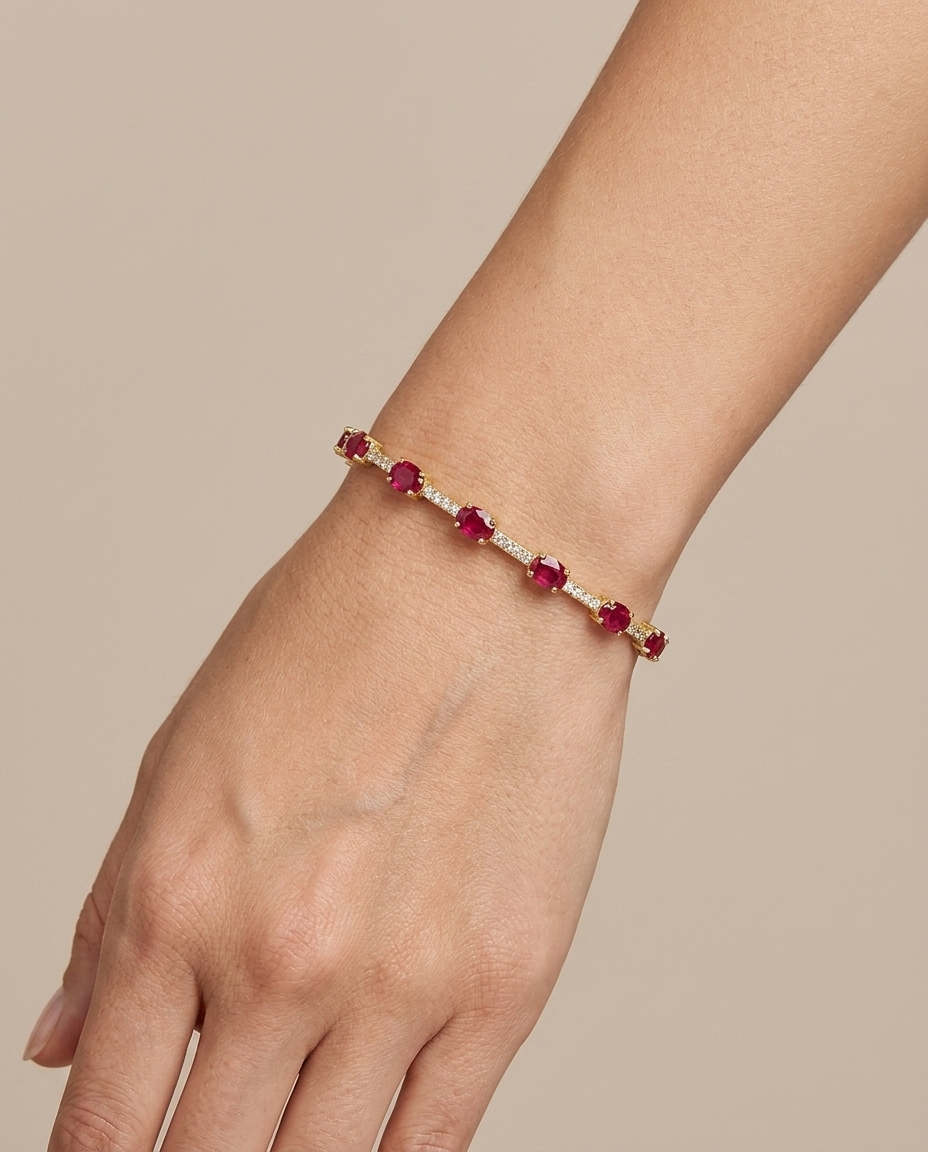 14KT Gold Ruby and Diamonds Bracelet on model