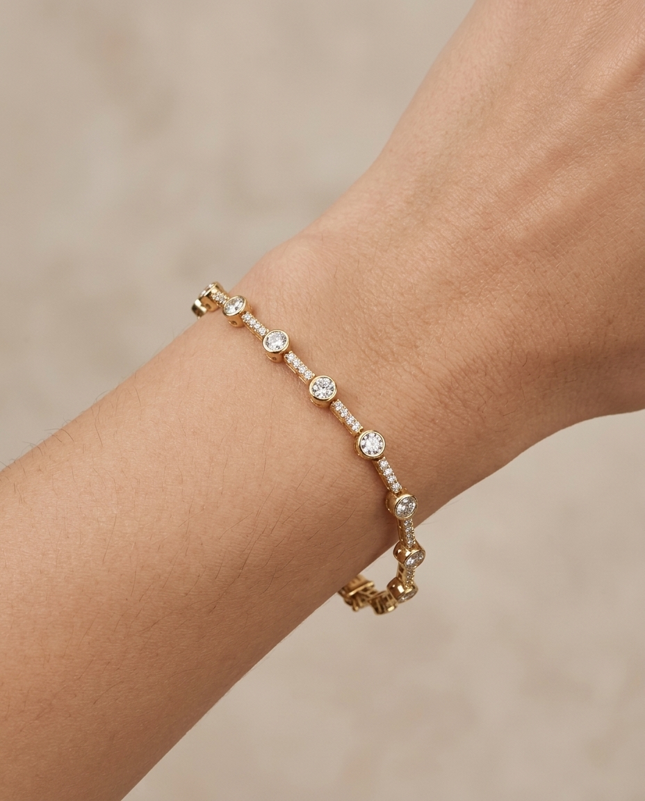 14KT Gold Diamonds Bracelet on model