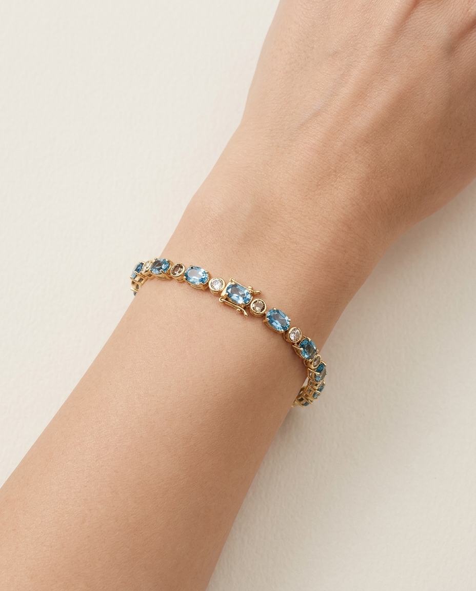 14KT Yellow Gold Topaz and Chocolate Diamonds Bracelet on model