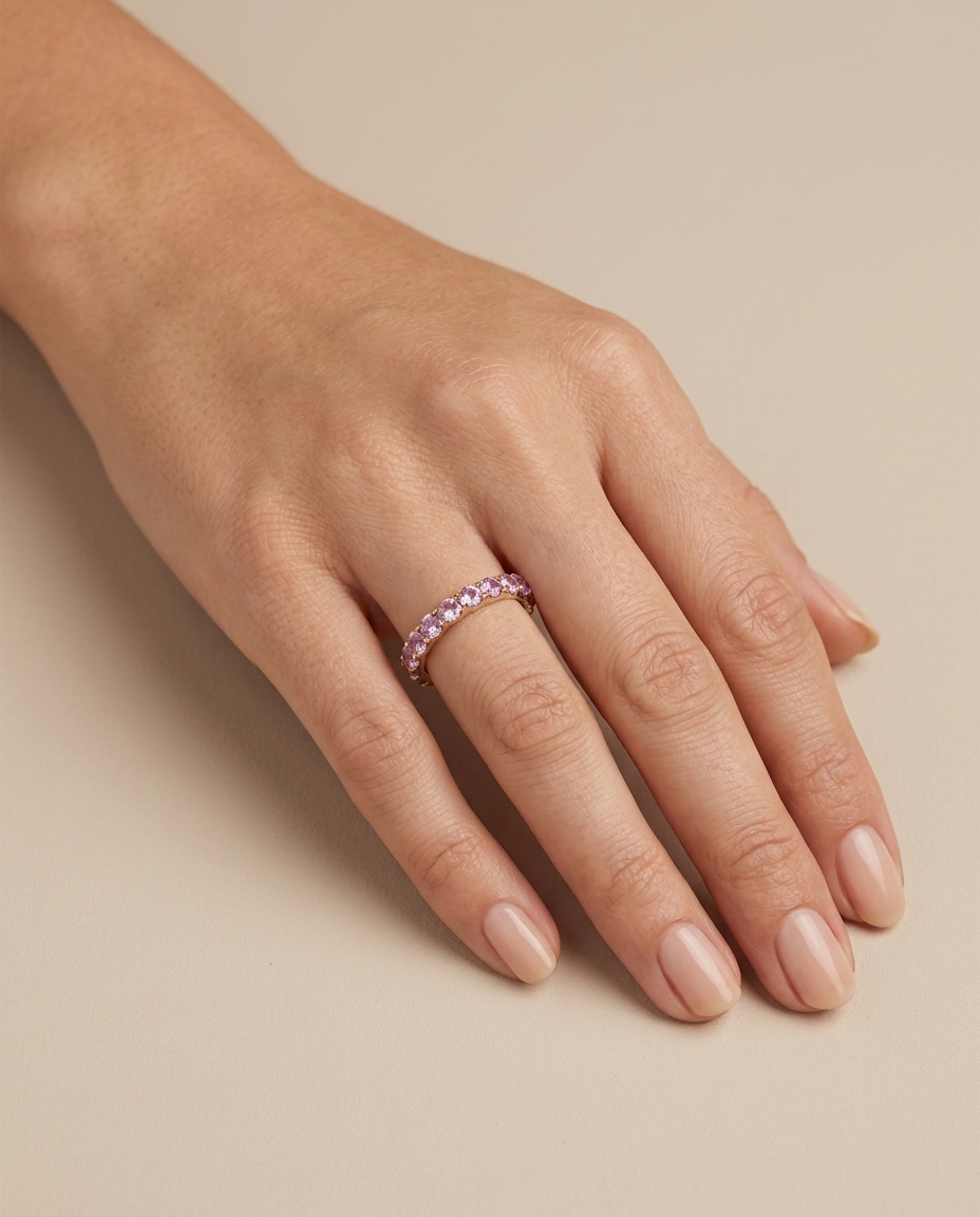 14KT Yellow Gold Pink Sapphire Ring on model