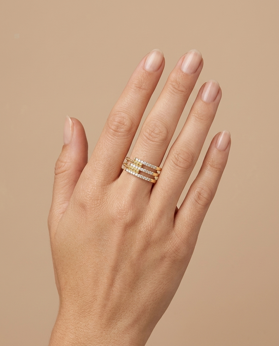 14KT Yellow Gold Diamond Ring on model