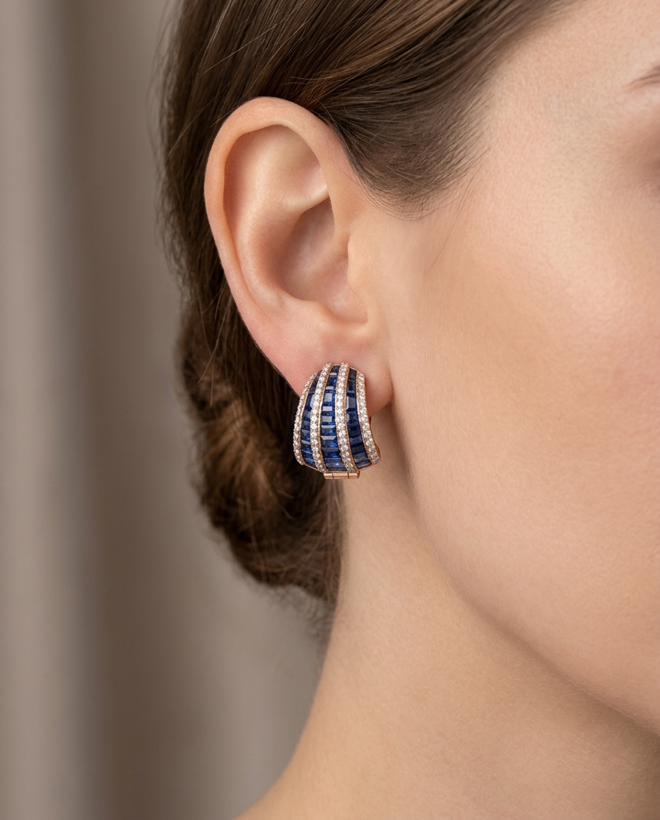 18KT Rose Gold Sapphire and Diamonds Earring view 2