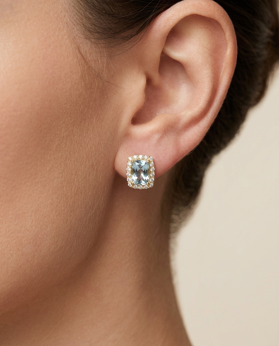 14KT Gold Aquamarine with Diamonds Earring view 2