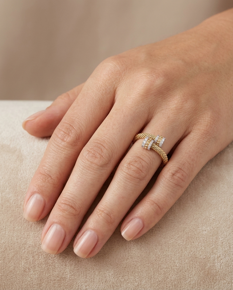 18KT Yellow Gold Diamond Ring on model