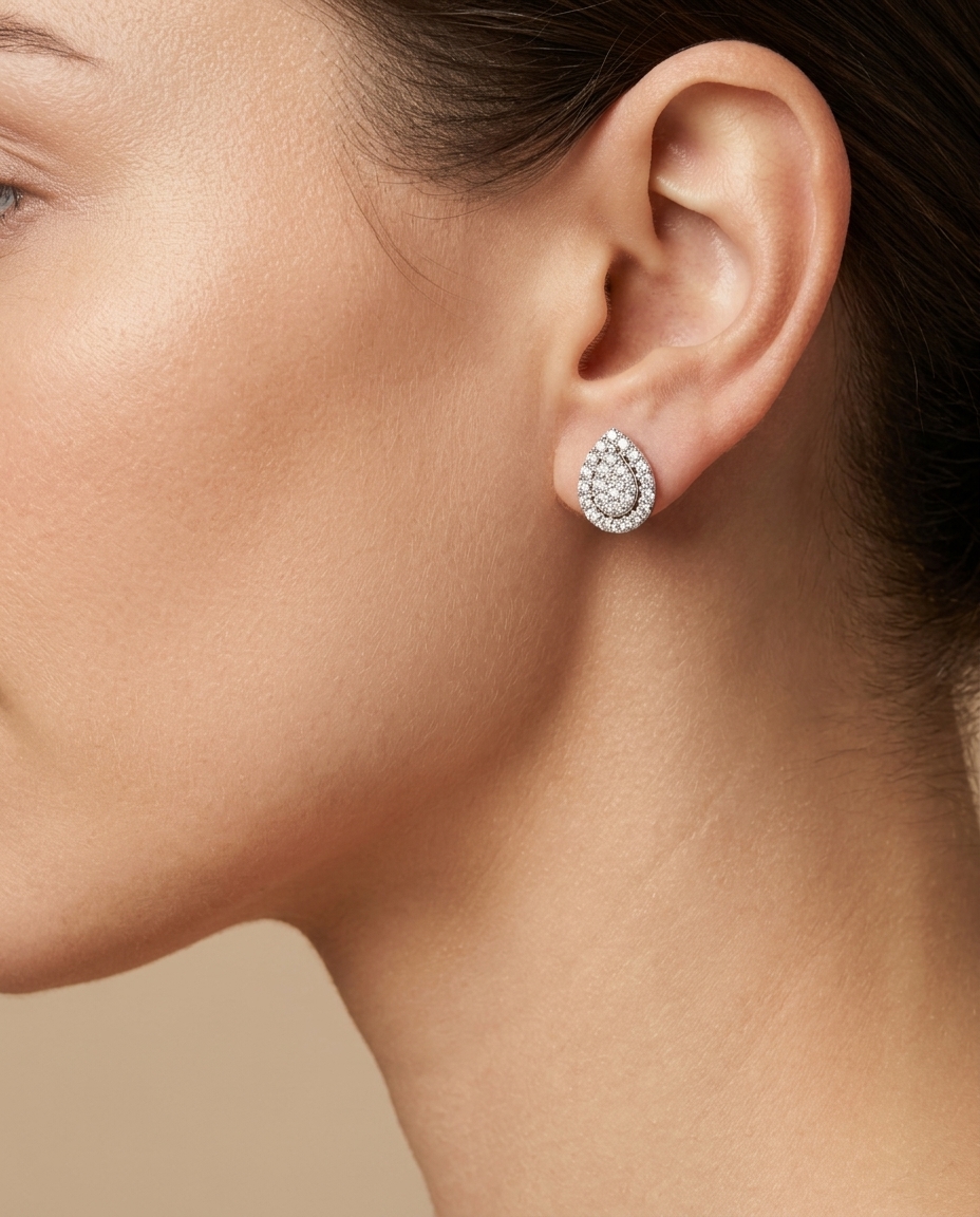 14KT White Gold Diamond Pear Shape Earring view 2