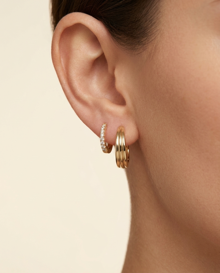 14KT Yellow Gold Diamond Earring view 2
