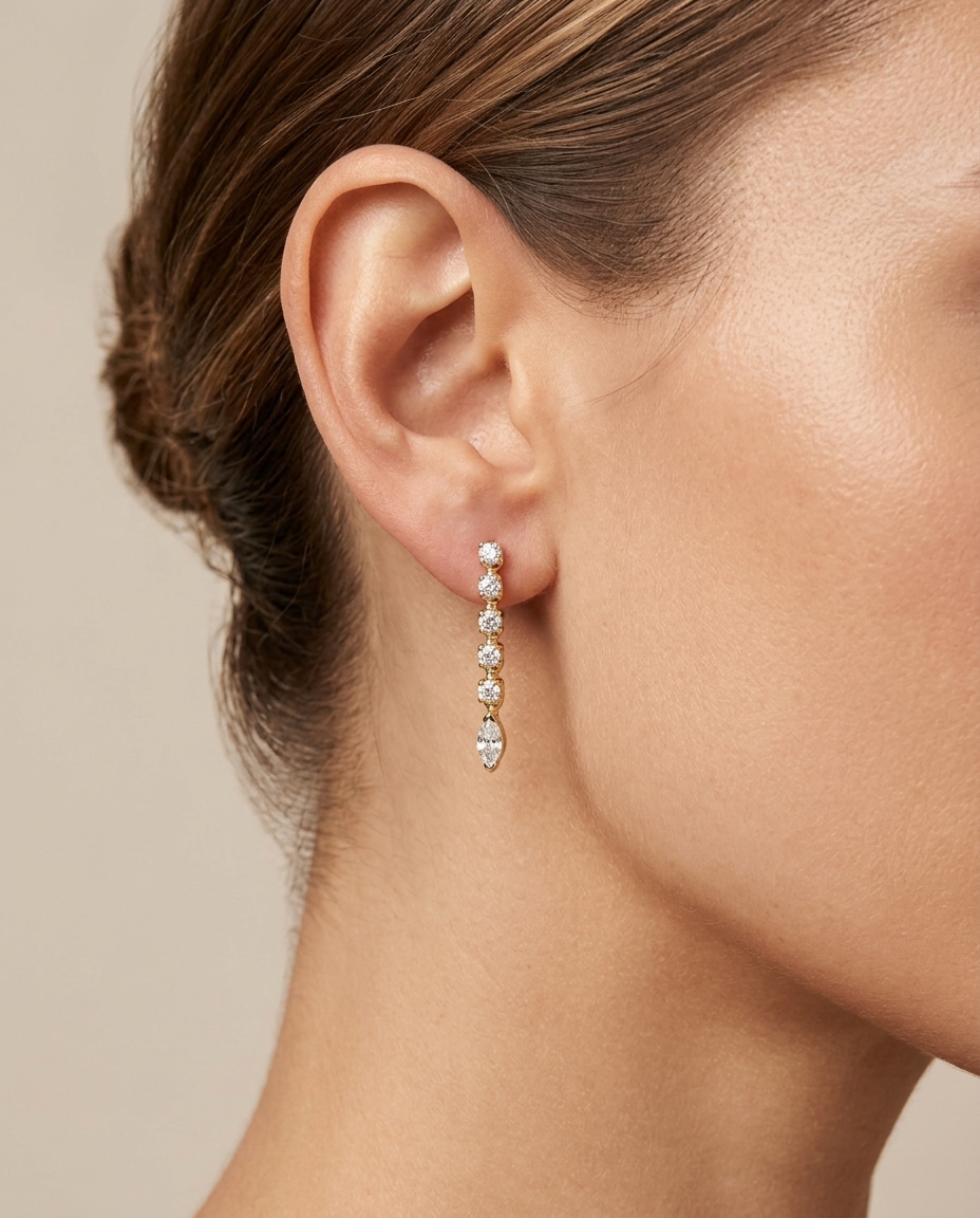 14KT Gold Diamond Dangling Earring view 2